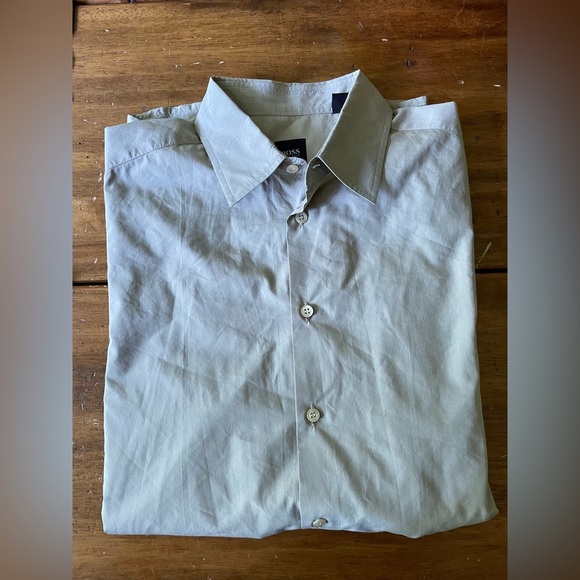Hugo Boss Button Down Long Sleeve Shirt Size Large L Tan Brown - Picture 1 of 5
